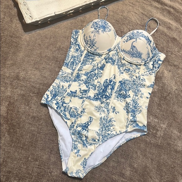 Commense Other - NWT Commense Blue & White Seaside Print One-Piece Swimsuit - Size Large